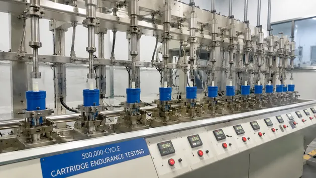 500,000-cycle cartridge endurance testing equipment on production batch