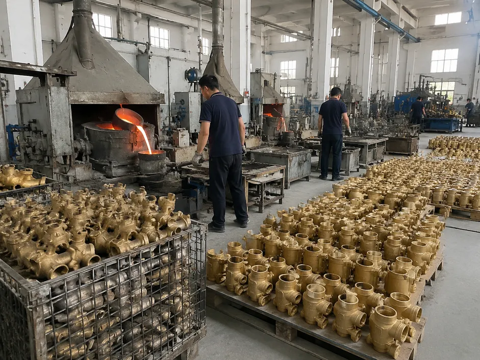 Brass gravity casting hall inside Wfaucet 12,000 m² manufacturing facility