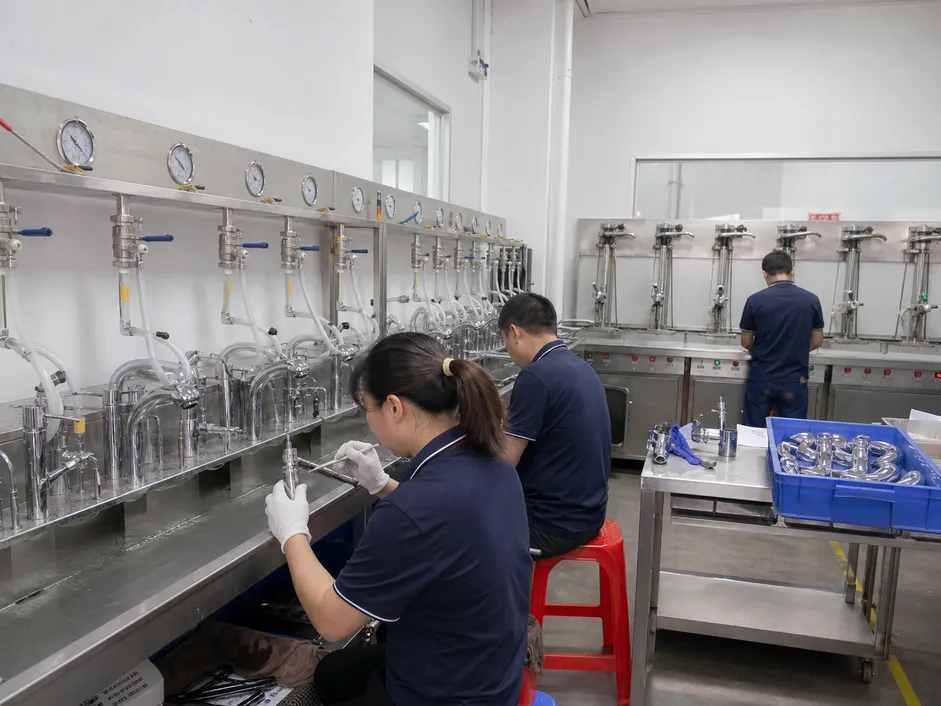Quality control inspection lab at Wfaucet — leak testing and endurance testing equipment