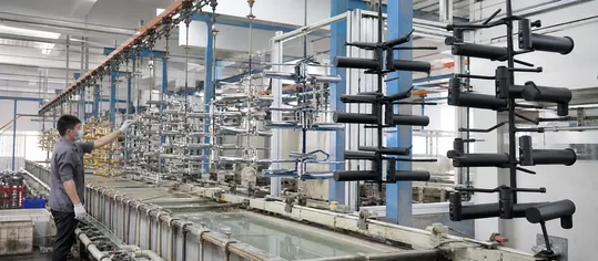 In-house surface finishing lines producing chrome, brushed nickel, and matte black faucet finishes