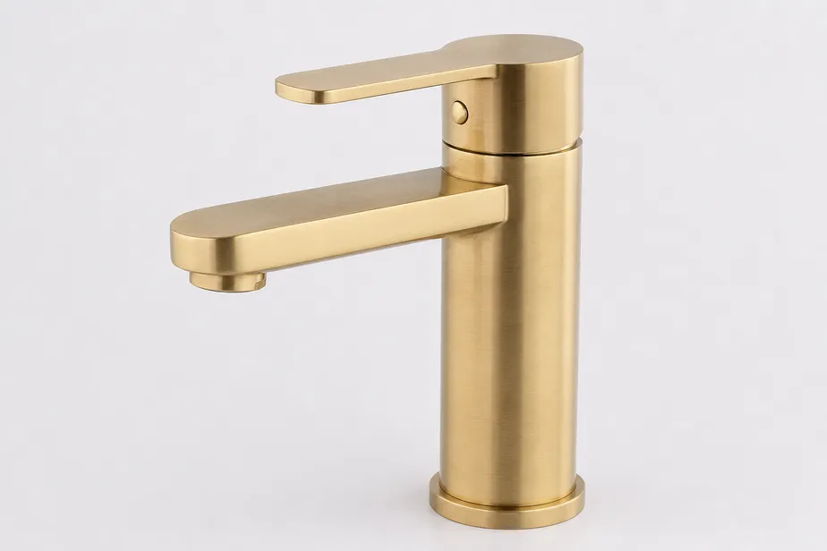 Solid brass bathroom faucet with brushed gold finish, factory-direct from Wfaucet