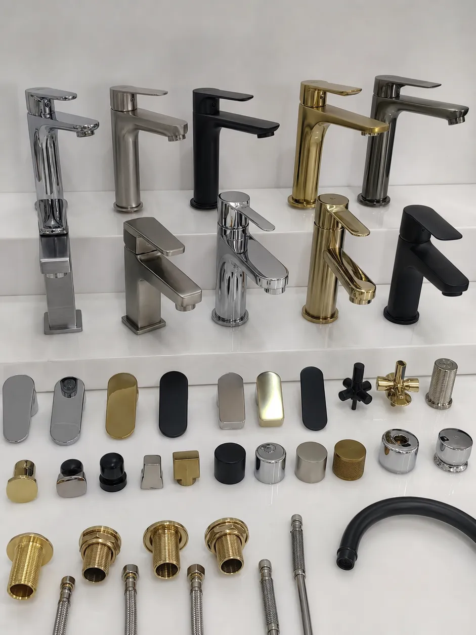 Brass bathroom faucet customization options including handle styles, finishes, and mounting configurations