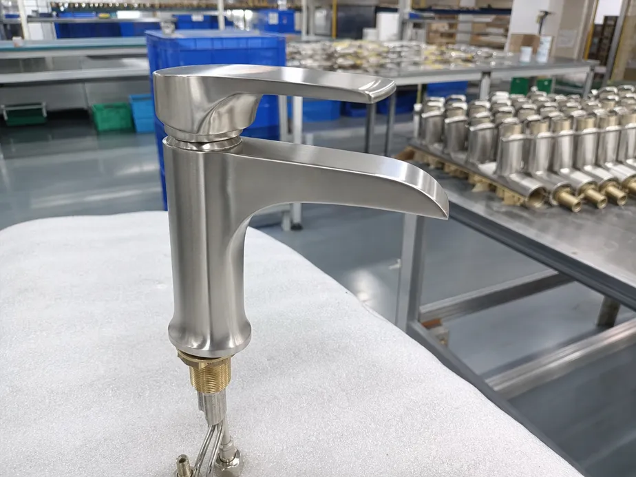 Brushed nickel bathroom faucet — brass body, in-house electroplated finish