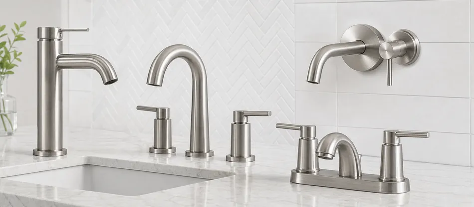 Brushed nickel bathroom faucets for plumbing wholesale and contractor supply channels