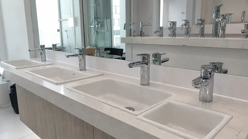 Chrome bathroom faucets for hotel and commercial office fit-out projects