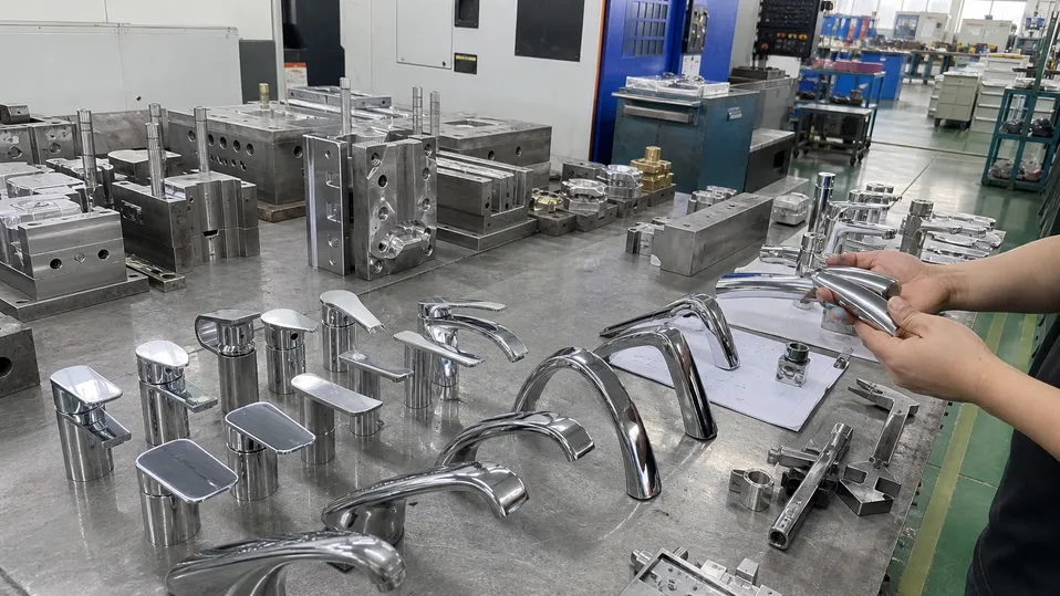 OEM chrome bathroom faucet handle and spout customization options in-house tooling
