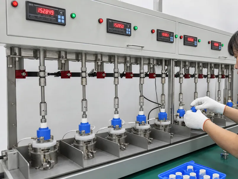 Ceramic disc cartridge endurance testing — 500,000 open/close cycle standard on every production batch