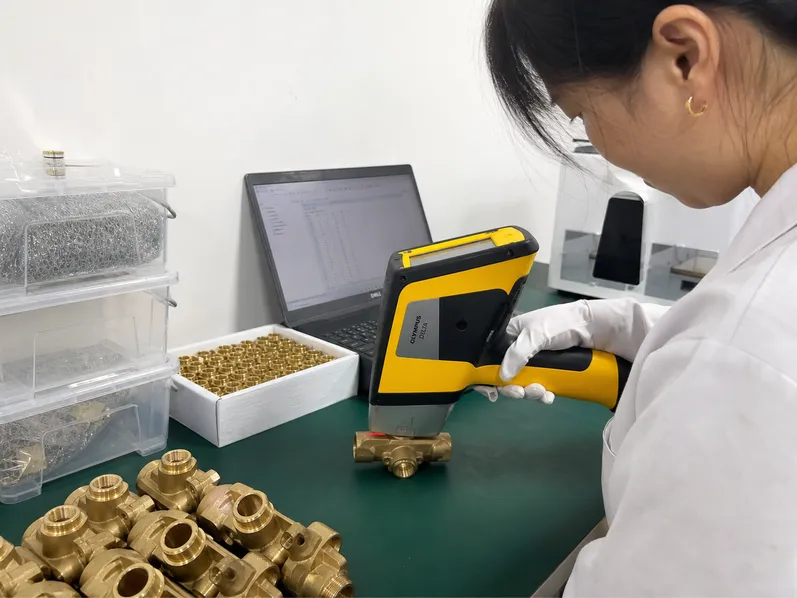 XRF lead content analysis on brass batch at Wfaucet quality lab