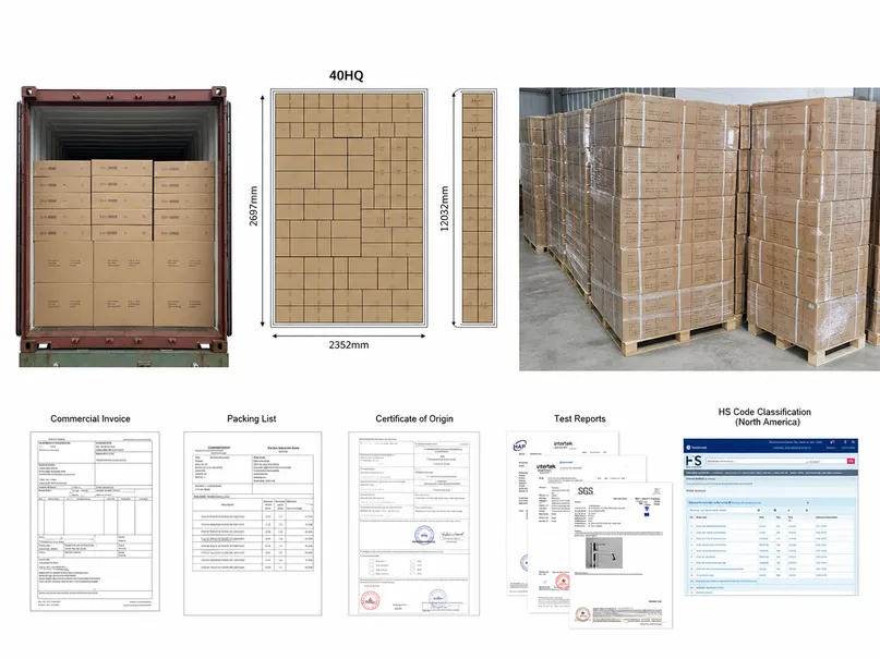 40HQ container loading plan for bathroom faucets showing carton arrangement and packing sequence