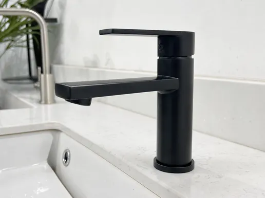 Matte black bathroom faucet with PVD coating