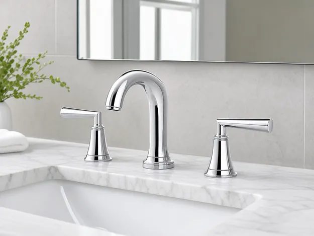 Widespread bathroom faucet three-piece configuration on 8-inch centers