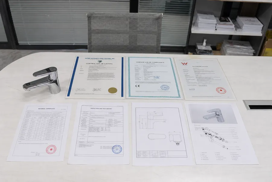 cUPC CE WaterMark certification documentation for low profile bathroom faucet