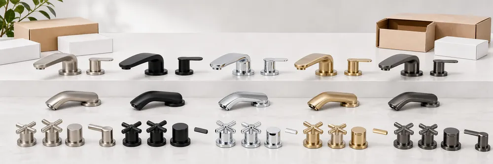 OEM and private label low profile faucet configurations showing finish and handle options