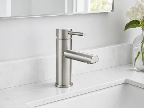 Brushed nickel bathroom faucet finish
