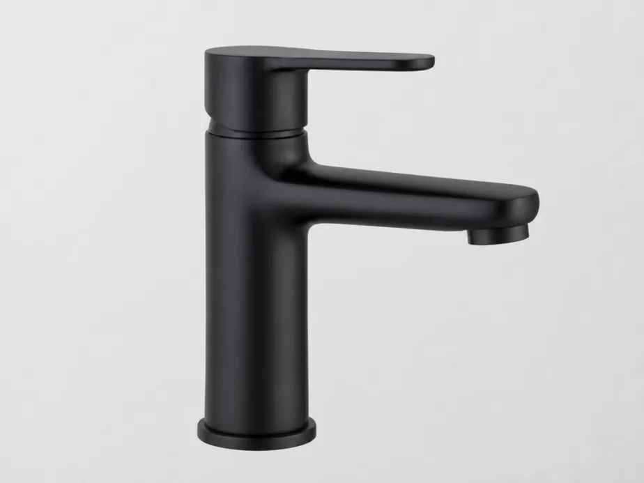 Matte black bathroom faucet with PVD finish on brass body