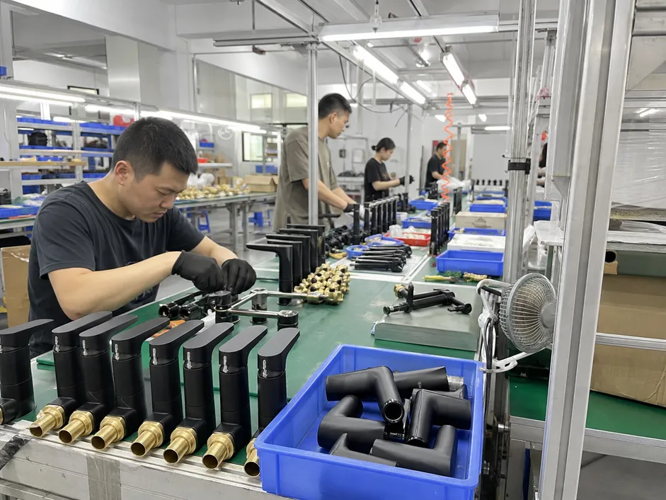 OEM matte black bathroom faucet production line at Wfaucet factory