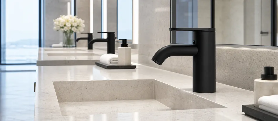 Matte black faucet for Middle East hospitality fit-out projects in UAE and Saudi Arabia