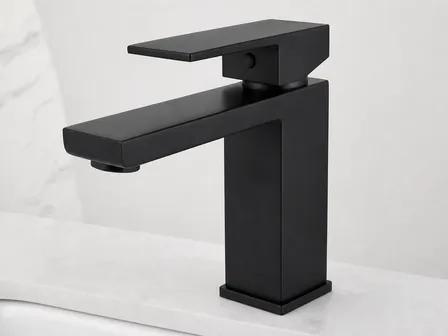 PVD matte black finish on modern geometric bathroom faucet body