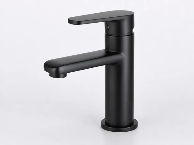 Matte black single handle bathroom faucet — PVD-applied durable finish