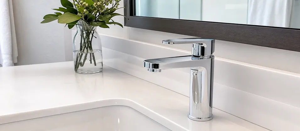 Single handle bathroom faucet — single-hole centerset configuration