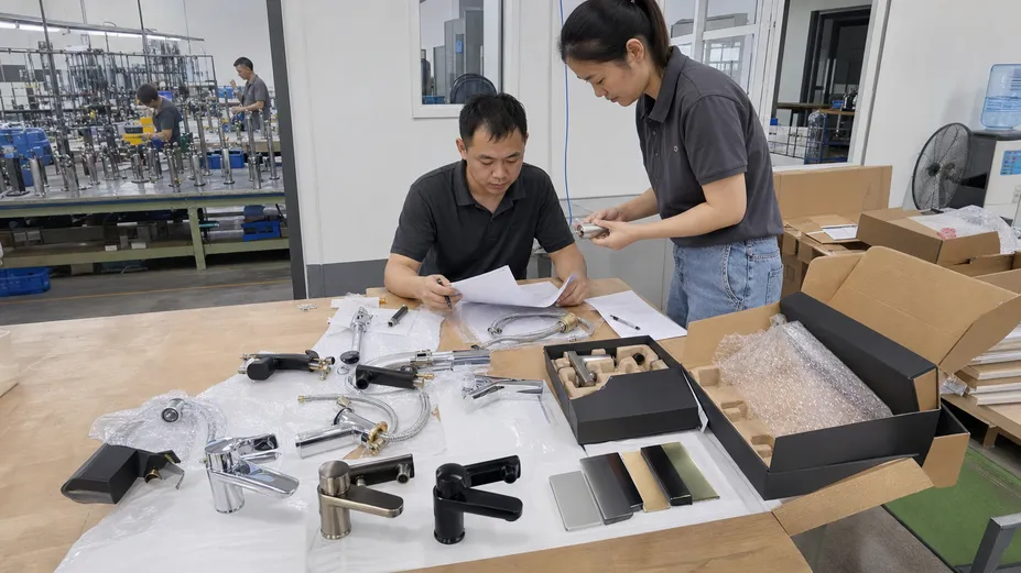 Single handle bathroom faucet OEM packaging and quote preparation at Wfaucet factory