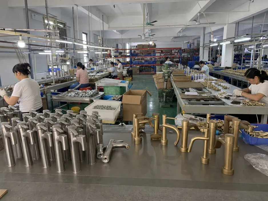 Wfaucet production floor showing both stainless steel and brass bathroom faucet lines