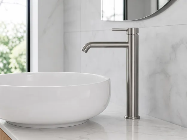 Tall vessel stainless steel bathroom faucet for above-counter basins