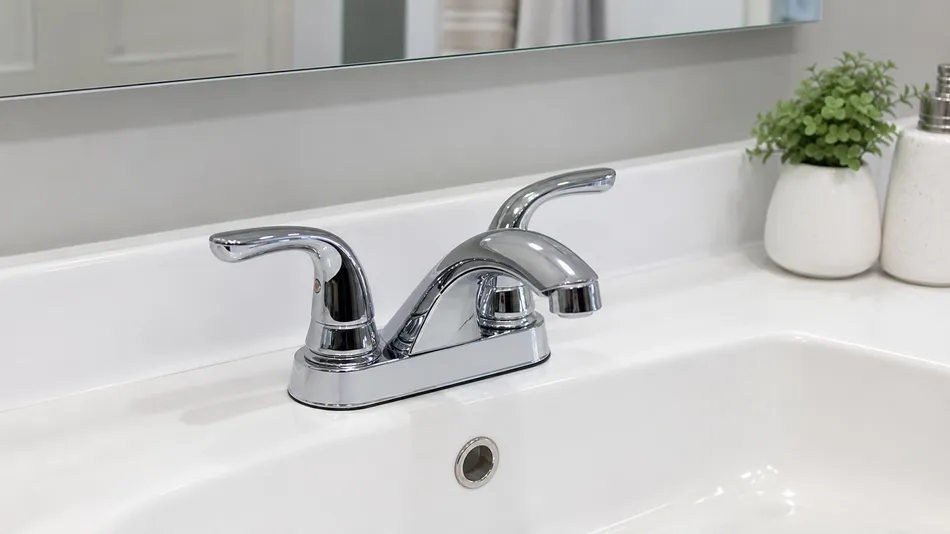 Centerset two handle bathroom faucet — 4-inch spread single base plate