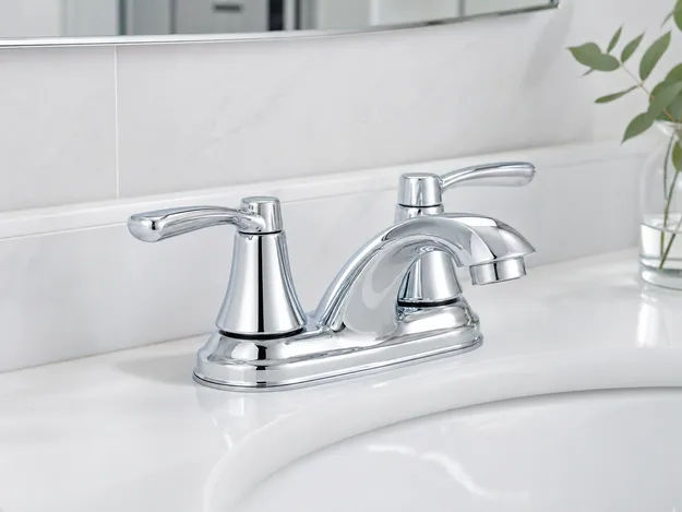 Chrome two handle bathroom faucet — multi-layer electroplated finish