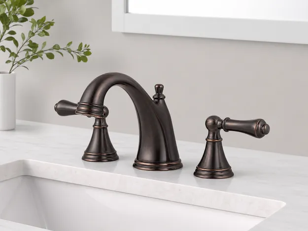 Oil-rubbed bronze two handle bathroom faucet — hand-applied patina finish