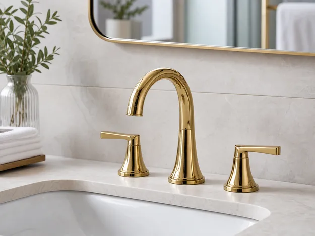 PVD gold two handle bathroom faucet — premium hospitality finish