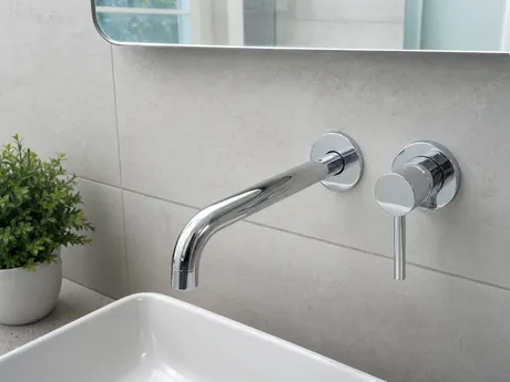 Bathroom sink faucet with side handle