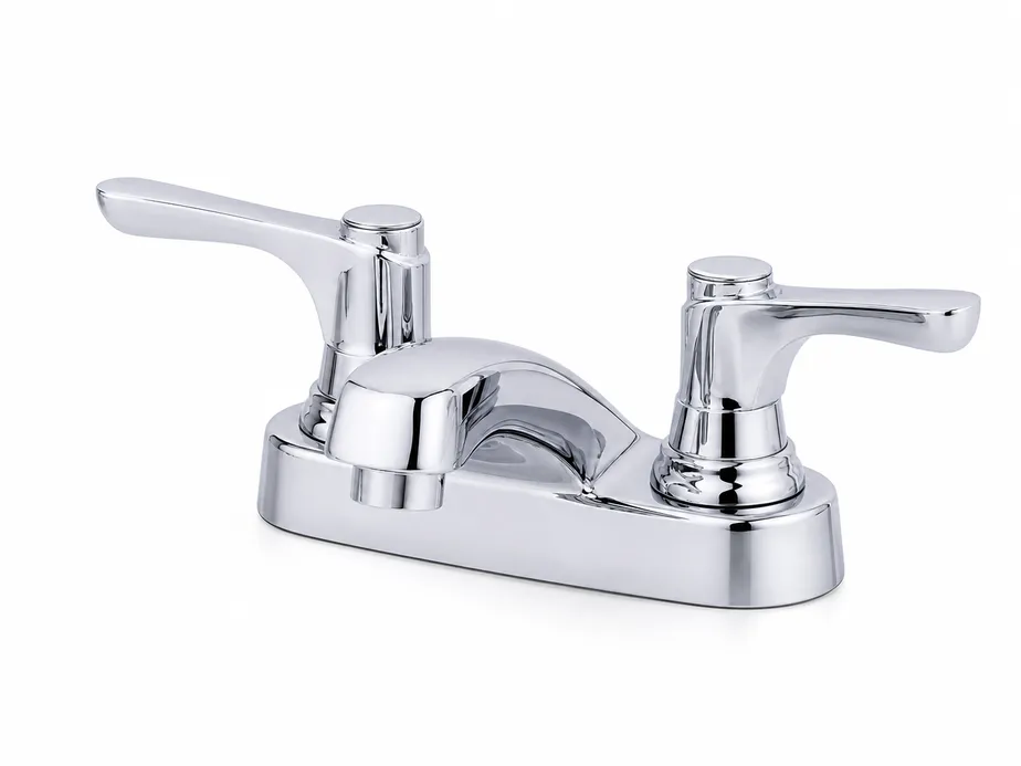 Two handle bathroom faucet — brass body, ceramic disc cartridges, chrome finish
