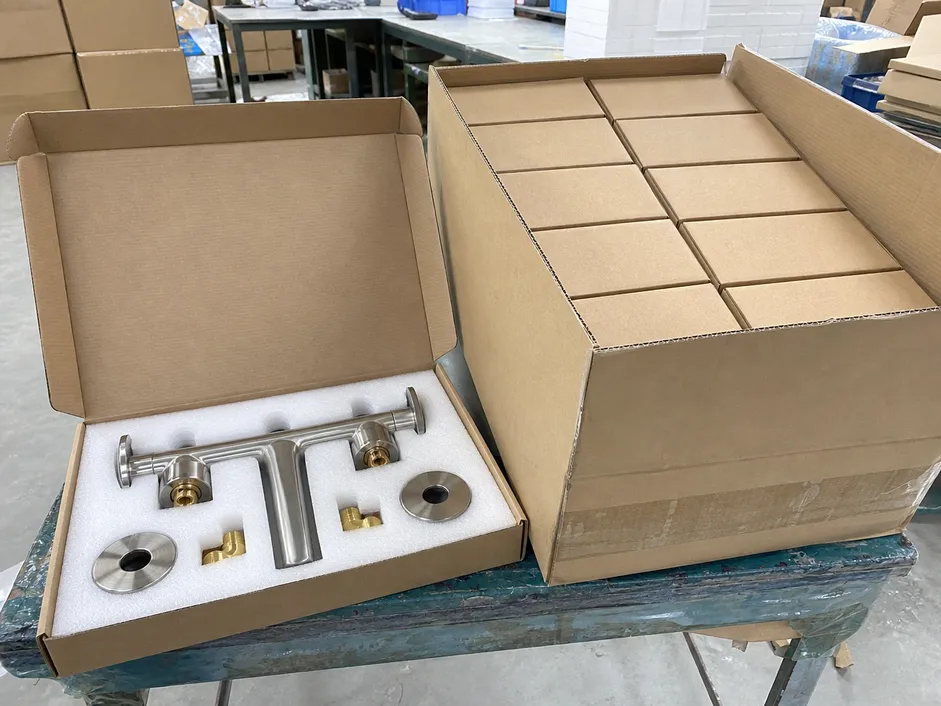 Wall mount bathroom faucet foam-lined inner box and master carton packaging