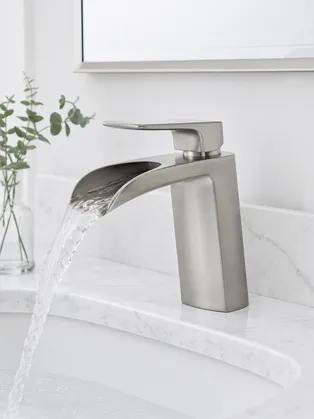 Brushed nickel waterfall bathroom faucet finish