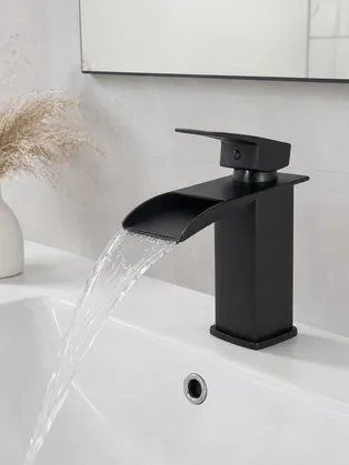 Matte black PVD waterfall bathroom faucet finish