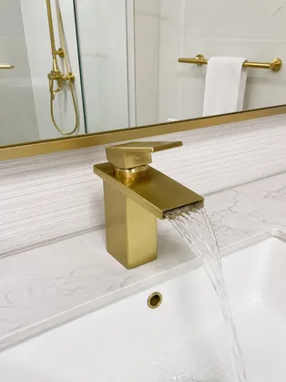 PVD gold waterfall bathroom faucet finish for hospitality