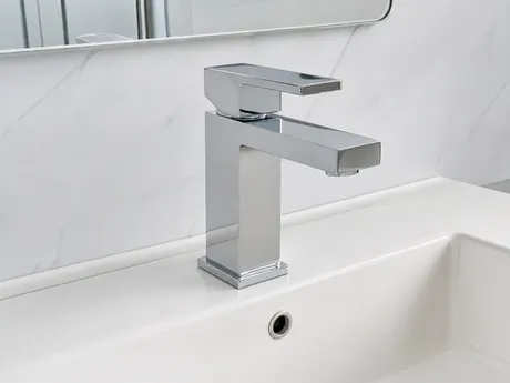 Modern bathroom faucet with geometric body profile