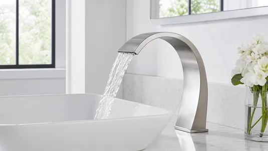 Curved arc waterfall faucet spout style