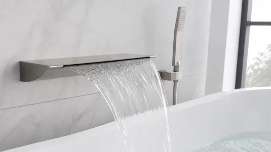 Tub filler waterfall faucet spout style