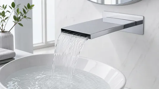 Wide flat blade waterfall faucet spout style