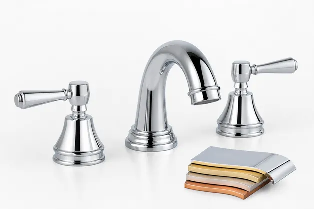 Chrome finish widespread bathroom faucet — three-layer electroplating stack