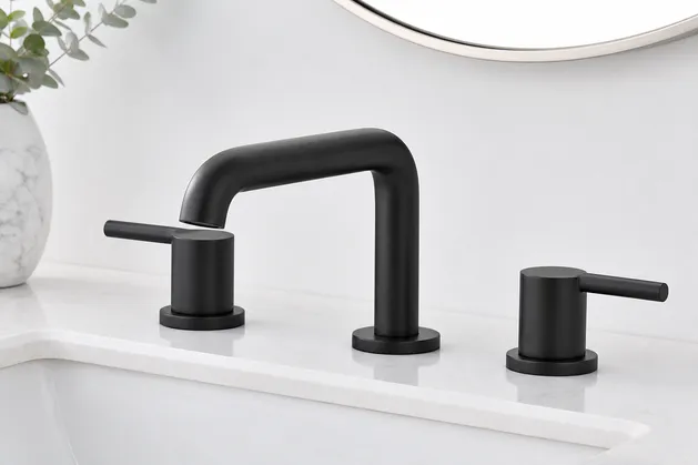 Matte black PVD finish widespread bathroom faucet — 0.3–0.5μm coating thickness