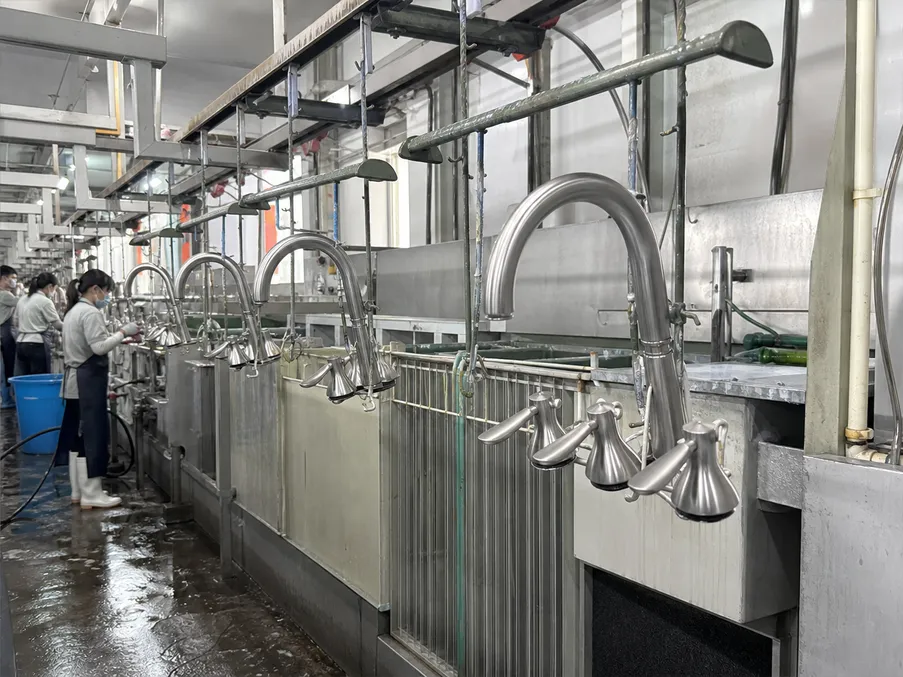 In-house plating line ensuring batch-consistent finish across widespread faucet spout and handles