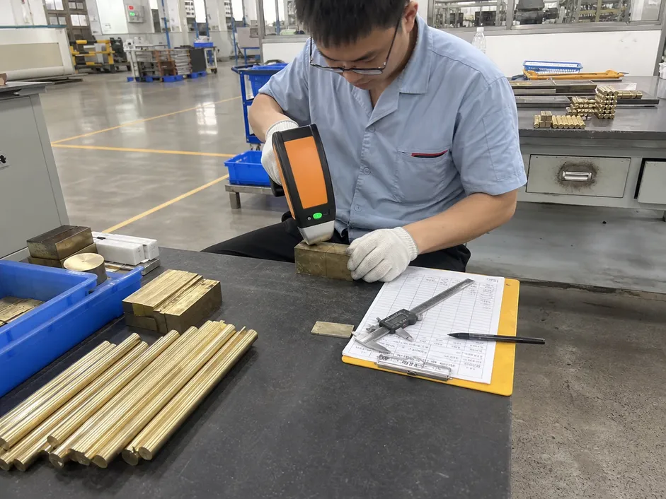XRF analysis testing on incoming brass batches for lead-free compliance verification