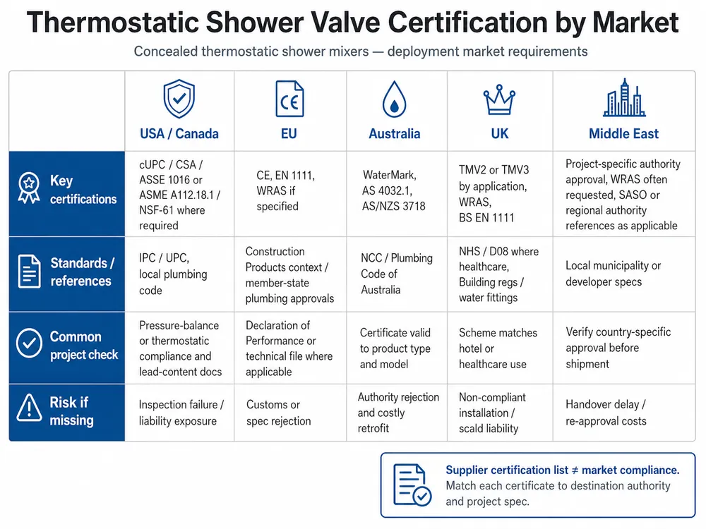 How to Source Concealed Thermostatic Shower Mixers for Hotel Projects Without Scald Liability and Certification Gaps