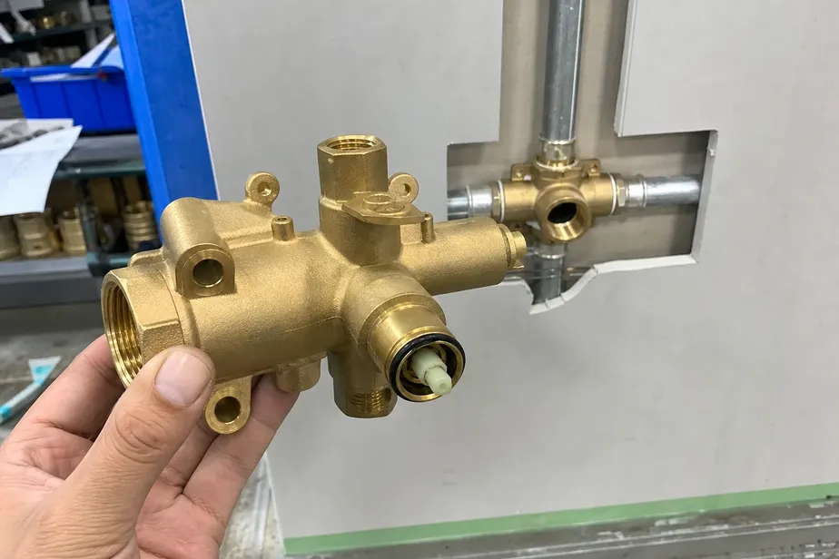 Concealed shower mixer valve body — brass construction, in-wall installation