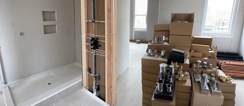 Residential new construction bathroom supply chain for concealed shower mixers