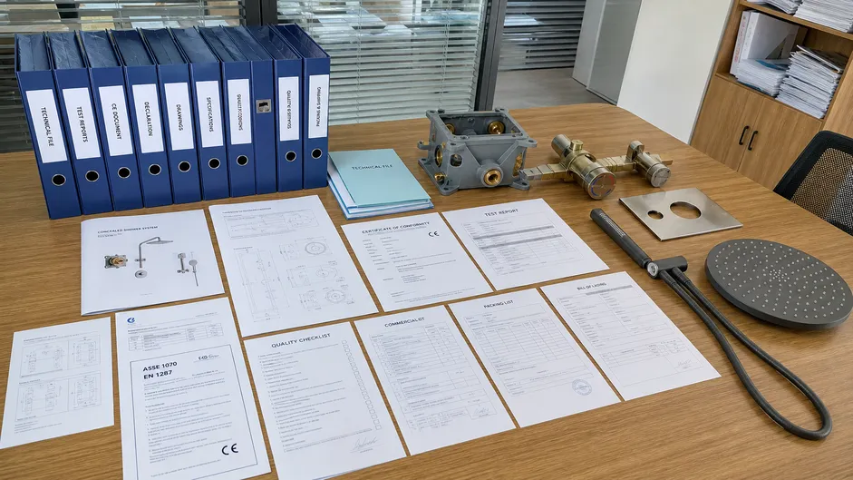 Certification documentation package for concealed shower system export markets