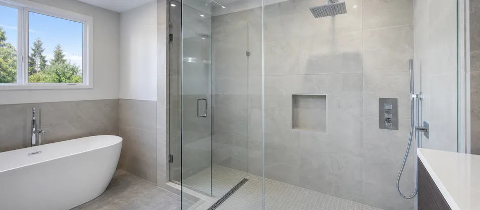 Premium residential bathroom renovation with concealed shower system